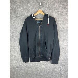 Vintage Polo Ralph Lauren Hoodie Mens Large Black Embroidered Full Zip Knit Pony